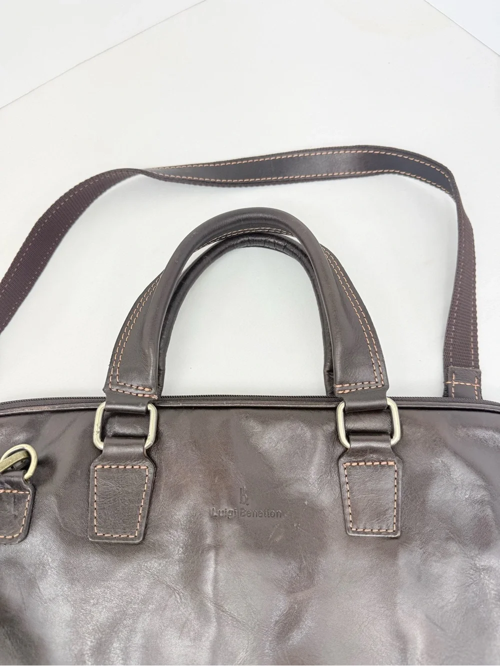 Luigi Benetton Italian Crafted Leather Dark Brown Double Handle Commuter Bag